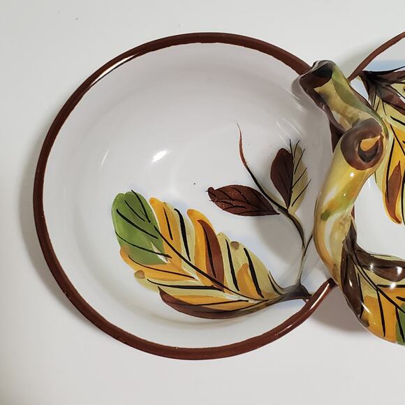 Painted Ceramic Double Serving Dish Divided Bowl Snacks Nuts Dips Italy - Picture 7 of 16